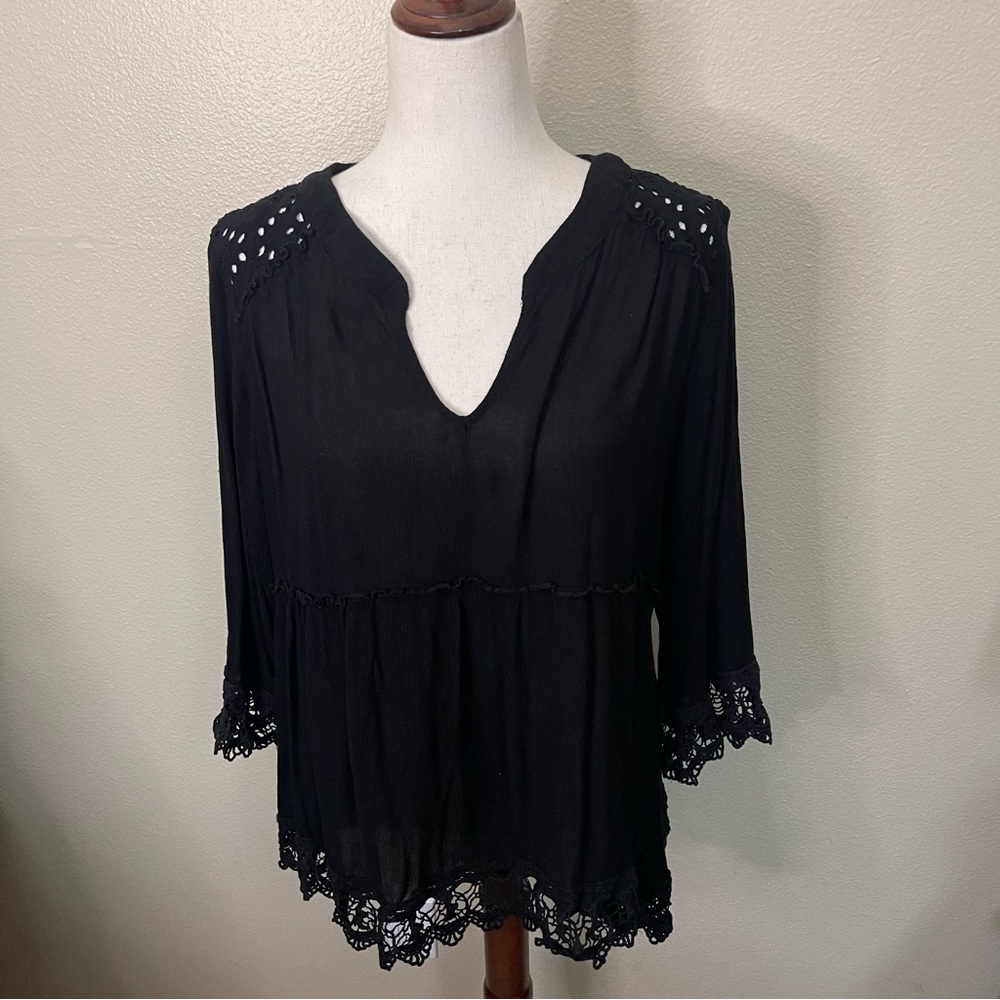 Knox Rose Black Top with Lace Crochet Detail Size XXL